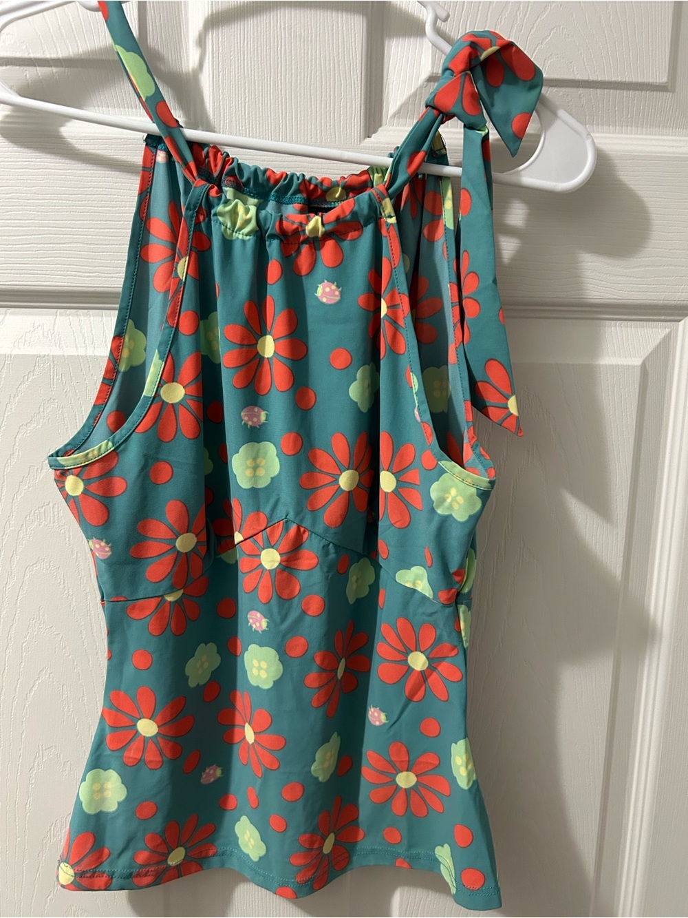 FENDI Made in Italy Floral Sleeveless Top Teal Coral Stretch IT 42 US 8